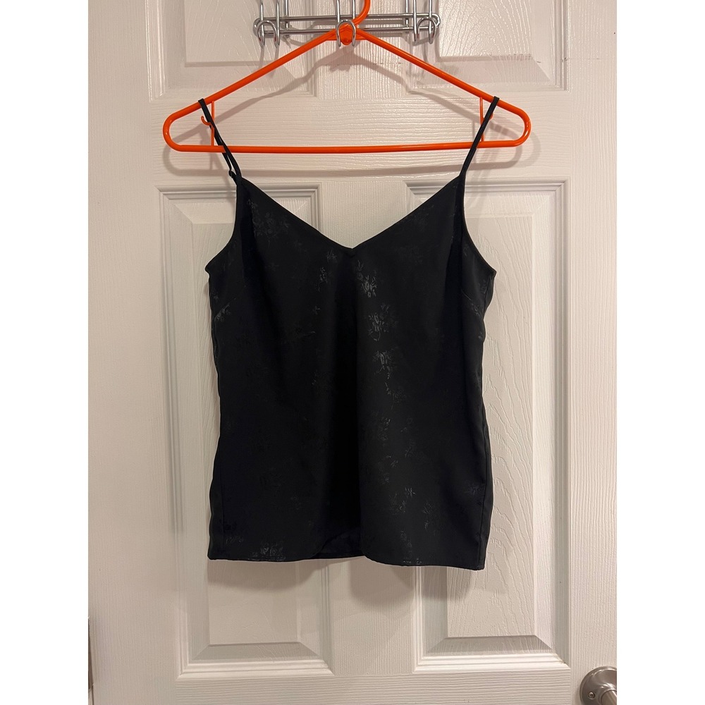 H&M Divided Black Floral Satin Jacquard Camisole V-Neck Adjustable Straps Size 0